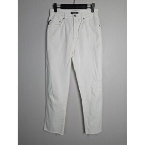 Karen Kane Jeans Womens 26 White High Rise Straight Leg Denim Raw Hem Distressed